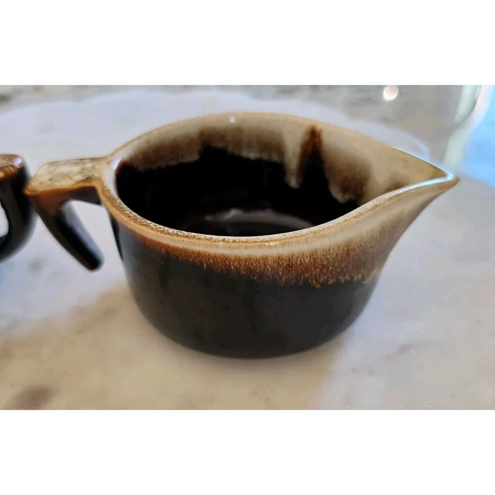 Vintage Pfaltzgraff Gourmet Brown Drip Stoneware Creamer & Sugar Bowl 22 24 USA